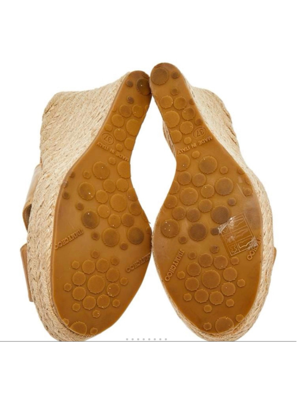 EUC Jimmy Choo Beige Patent Leather Espadrille Wedges Size 39/9 - Picture 5 of 6